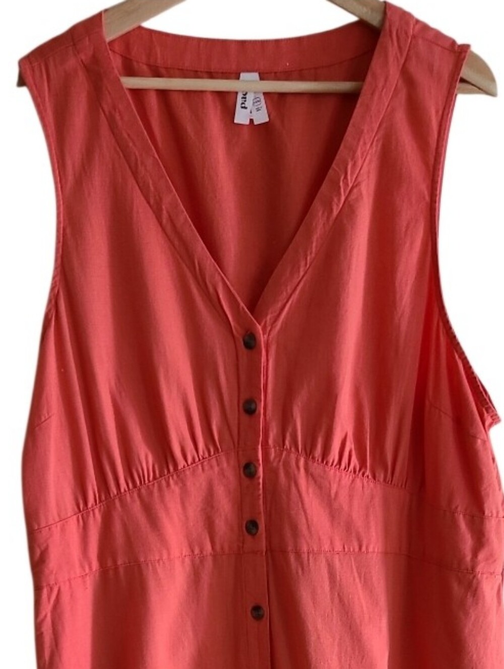 Pact Organic Cotton Linen Canopy Button Front Dress Coral Orange - Picture 4 of 17